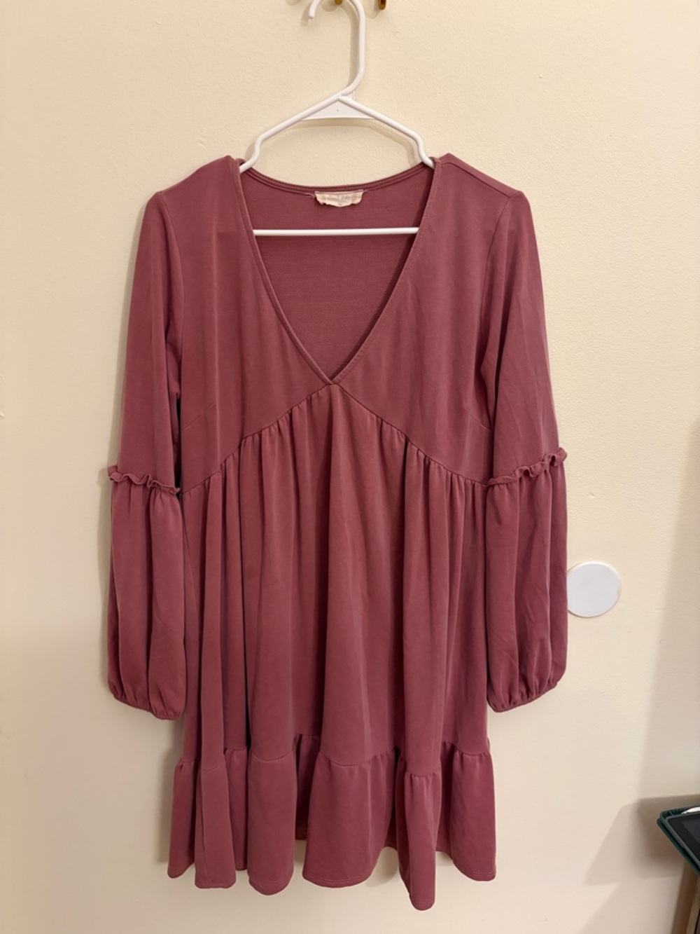 Altar'd State Mauve V-Neck Long Sleeve Babydoll Dress